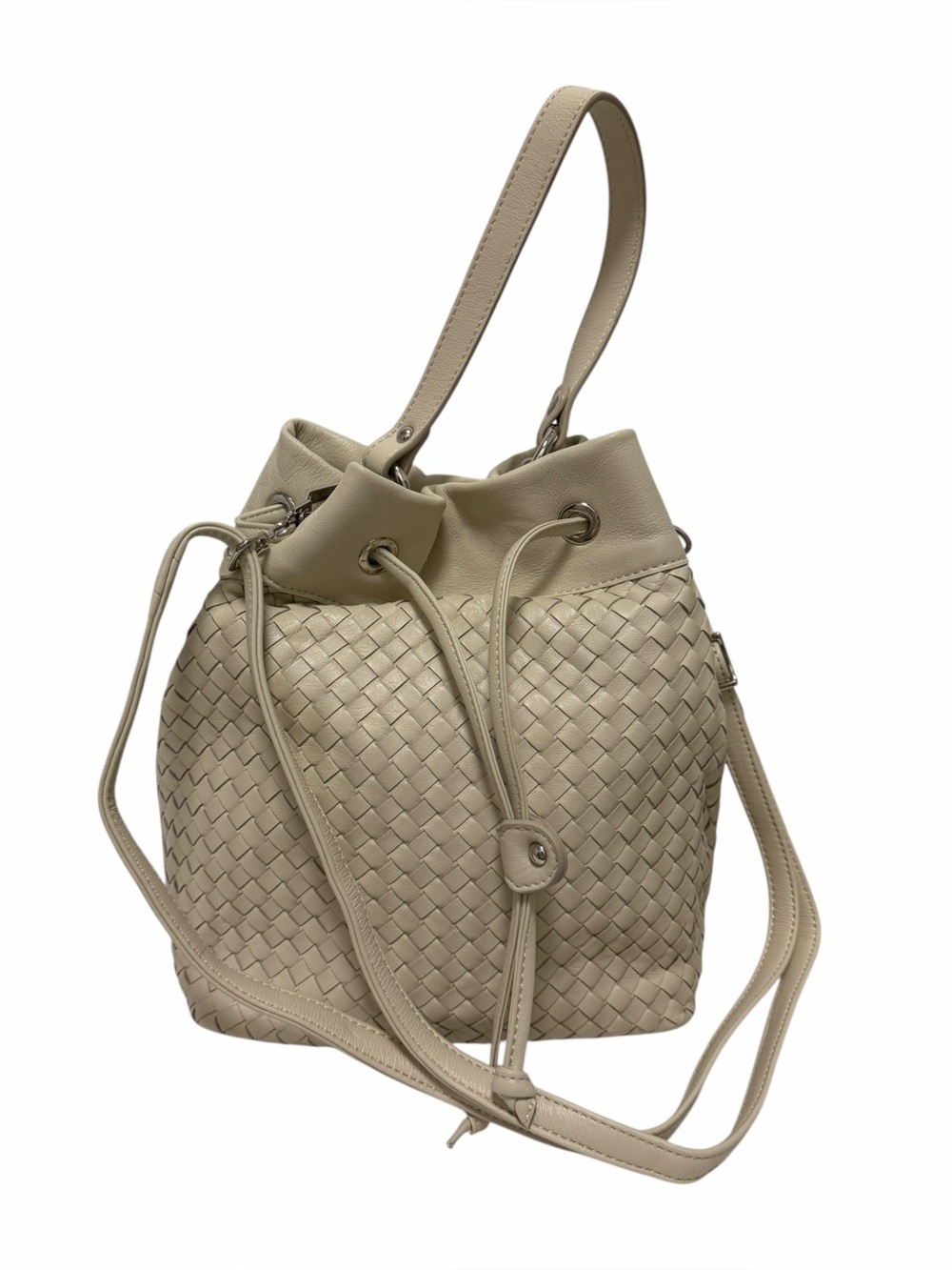 Milaner Italia Cream Woven Leather Bucket Handbag